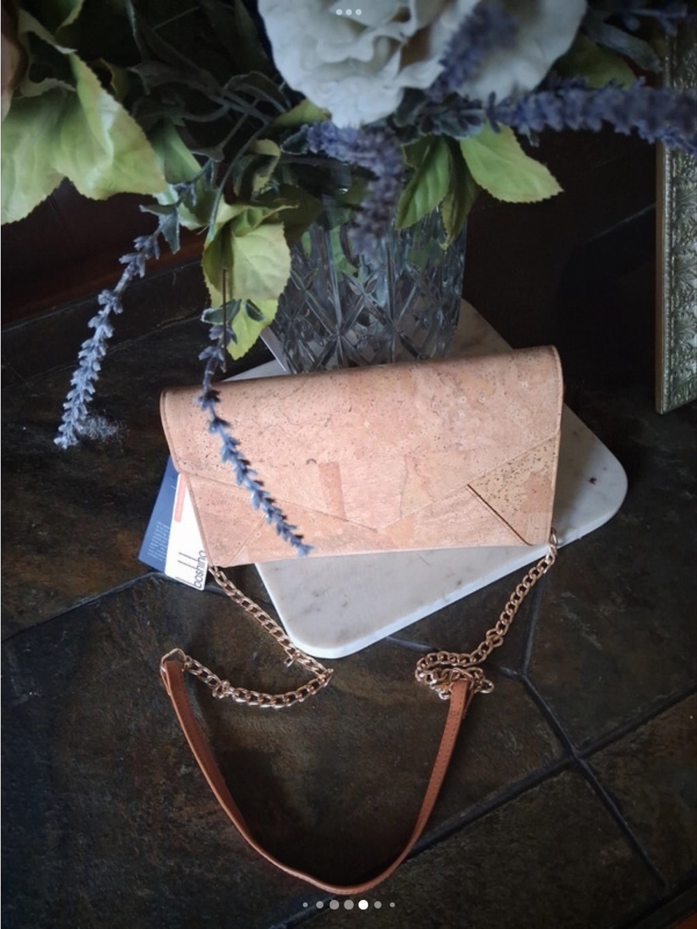 Cork Envelope Clutch with Chain Strap - Tan